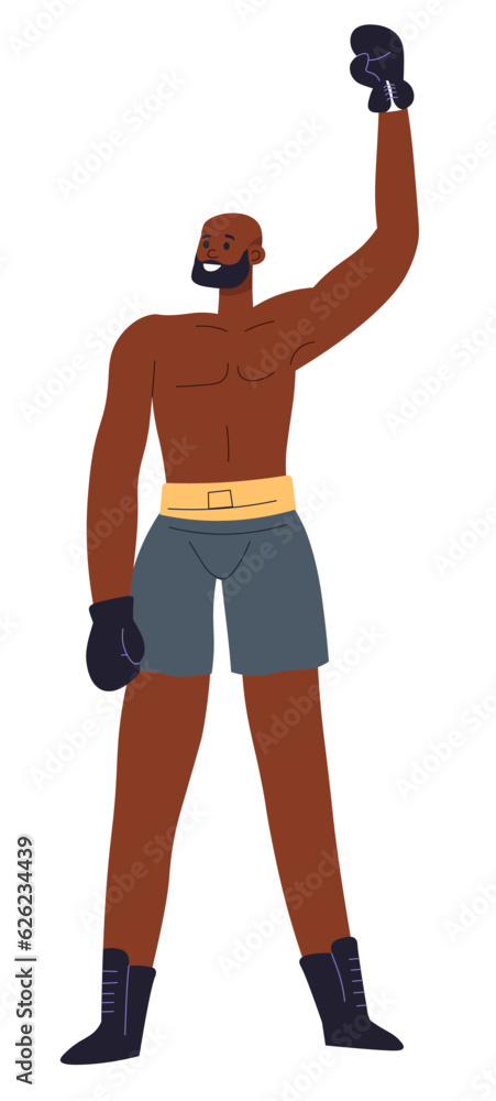 Boxing man winning fight, sportsmen in gloves Boxing man winning fight, sportsmen in gloves