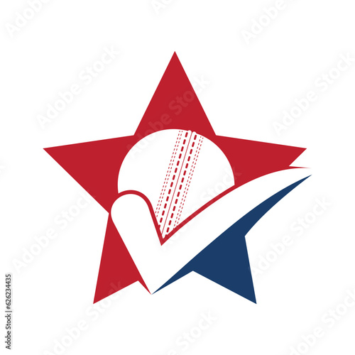 Cricket ball check vector logo design.
