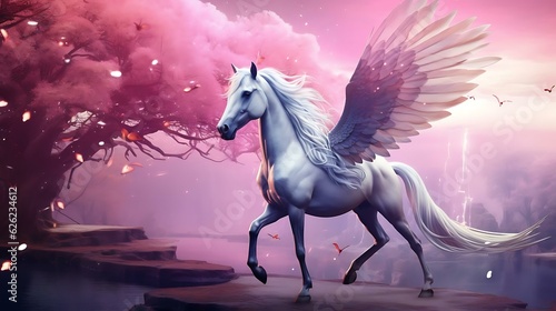 a white horse with wings and a unicorn head