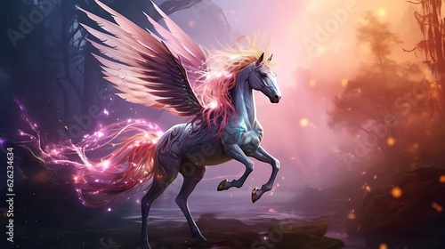 a horse with wings and a unicorn