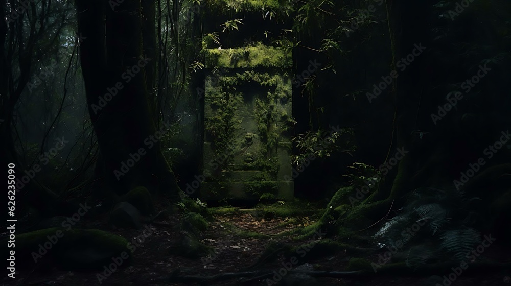 Fototapeta premium a dark forest with a large archway