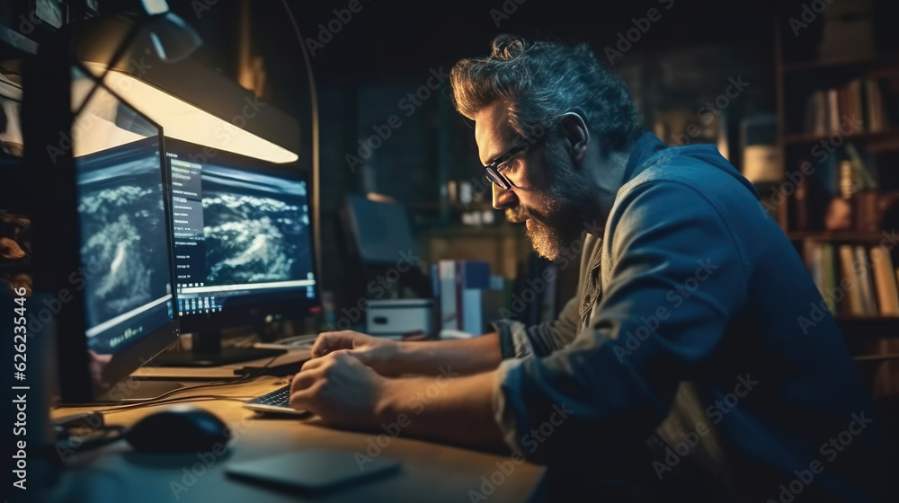 Professional photographer working at computer Professional photographer working at computer