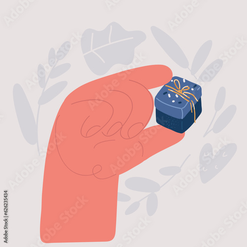Vector illustration of hand holding a little Christmas present.