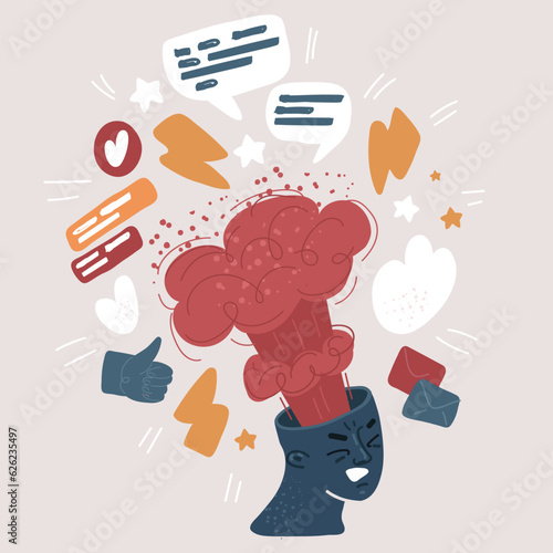 Vector illustration of Portrait of a head with an exploding mind photo