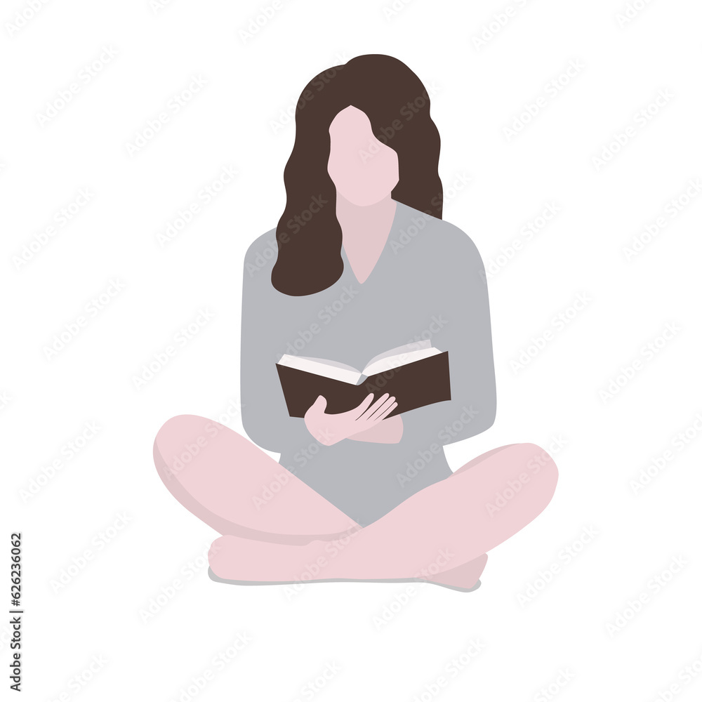Girl reading a book. Illustration on transparent background Girl reading a book. Illustration on transparent background