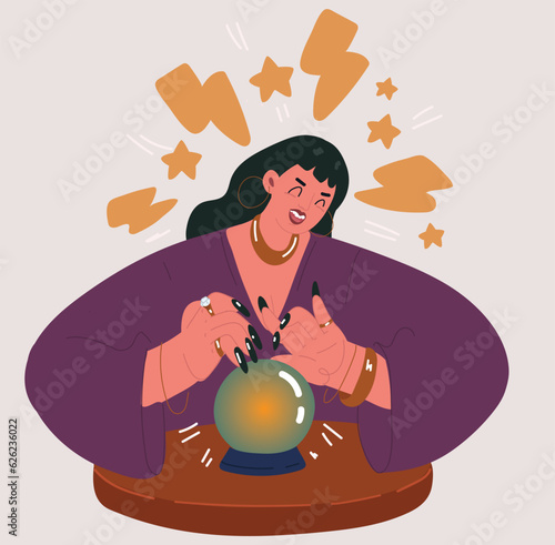 Vector illustration of Magic Crystal ball and women hands. The future is bright.