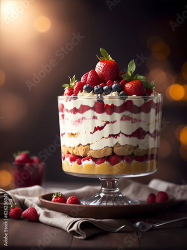 a very delicious Trifle, bokeh background photo