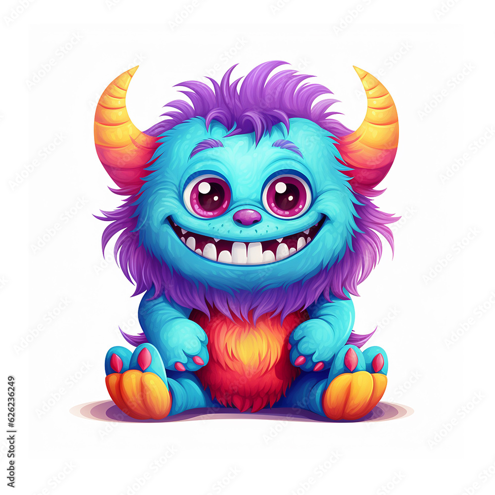 Fototapeta premium Cute happy funny baby monsters AI generated creatures artwork
