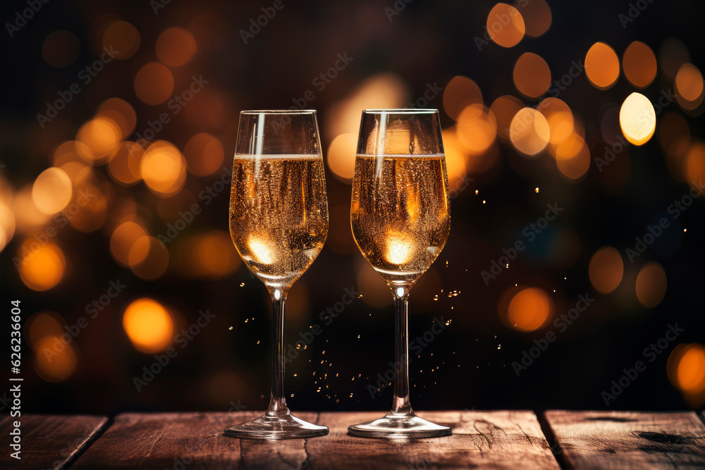 Two champagne glasses with bokeh lights Two champagne glasses with bokeh lights