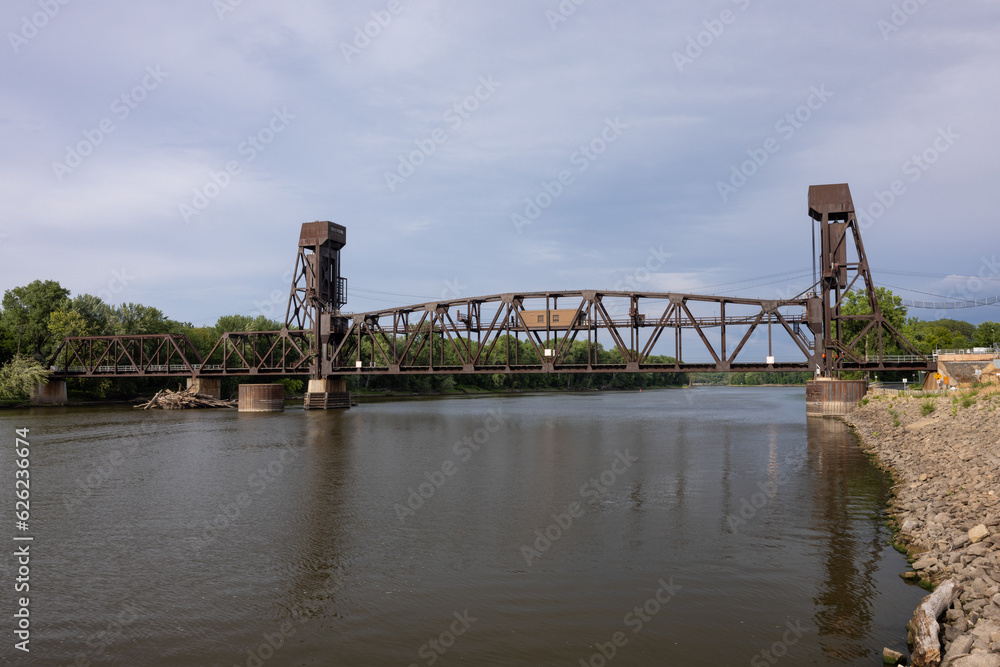 A Railroad Lift Bridge Crossing The Mississippi River A Railroad Lift Bridge Crossing The Mississippi River