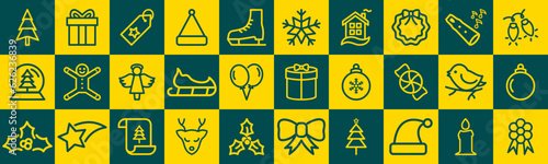 Set of Christmas holidays element desing. Minimal winter season icons collection.
