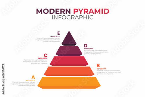 Pyramid infographic template with five elements, vector  illustration