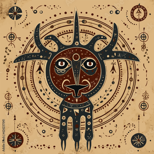 Taurus astrological star sign vector illustration. Bull drawn in primitive art style