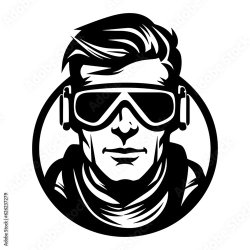 Aviator pilot glasses portrait logo black silhouette svg vector