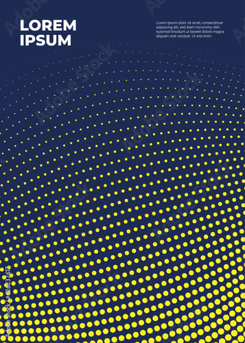 Dark blue yellow halftone flyer background. Abstract creative cover design.