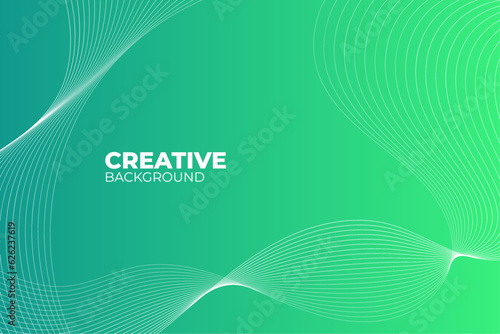 Green creative background. Abstract wavy line wallpaper template.