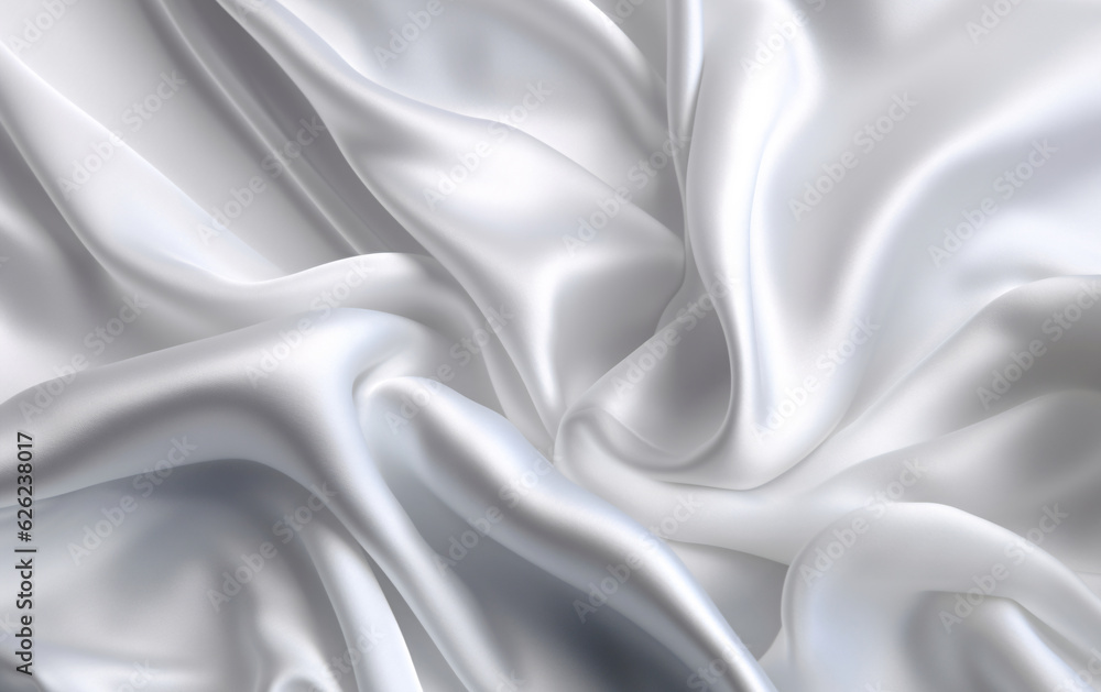 White silk flowing fabric with a smooth and shiny texture, giving it a luxurious appearance. White silk flowing fabric with a smooth and shiny texture, giving it a luxurious appearance.