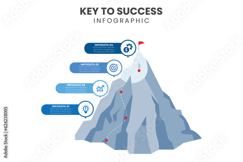Mountain climbing route to the top. Business path is on the way to concept of success. Mountain top. Climbing route to the top of the mountain