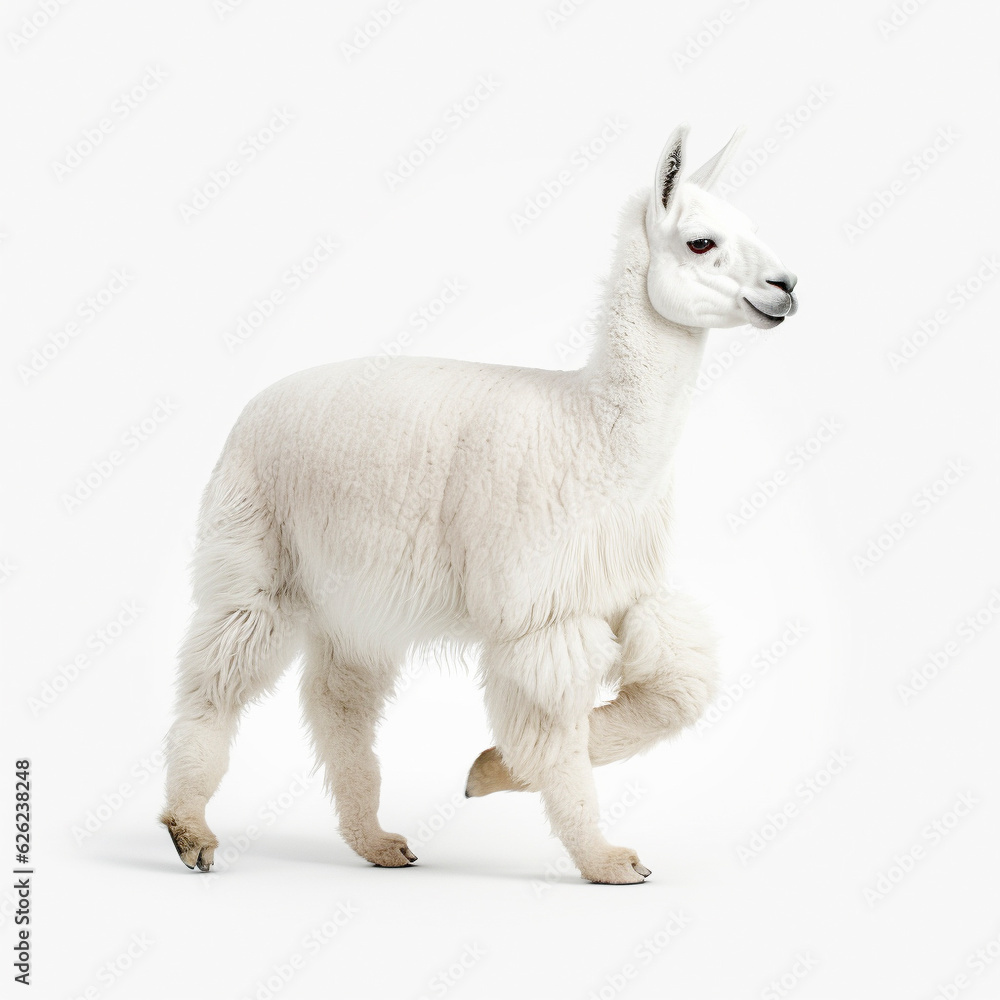 Fototapeta premium ラマ 白背景 AI生成画像 ジェネレーティブAI
