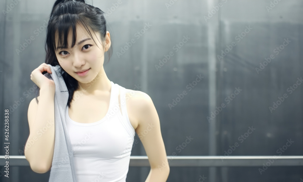 Asian beautiful young woman after exercise in the gym. Asian beautiful young woman after exercise in the gym.