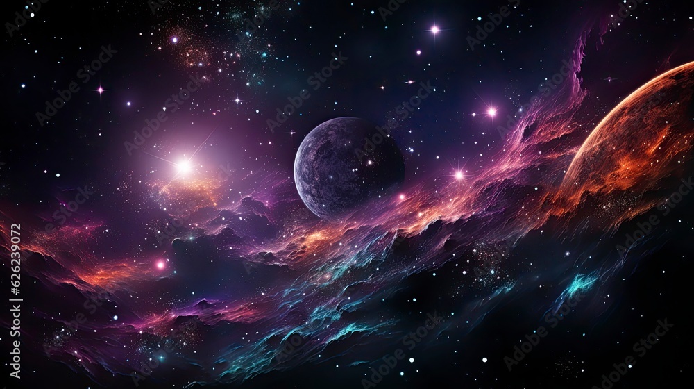 Obraz premium Colorful Space Galaxy cloud nebula background, Generative AI