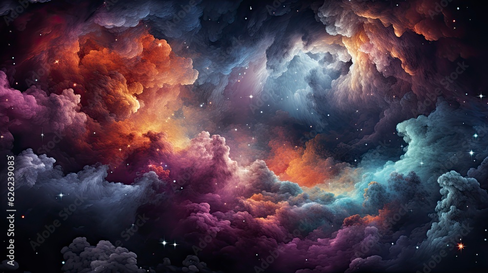 Obraz premium Colorful Space Galaxy cloud nebula background, Generative AI