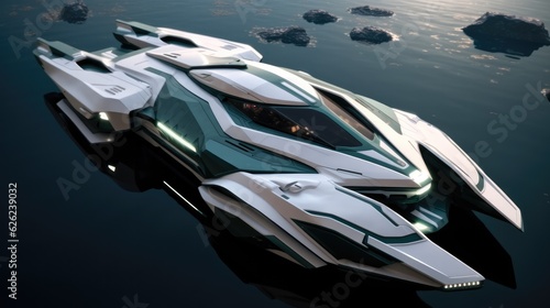 Futuristic yacht ship on water, Hyper luxury.