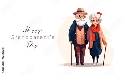 Grandfather and Grandmother staying together. Grandparents Day celebration. Vector banner