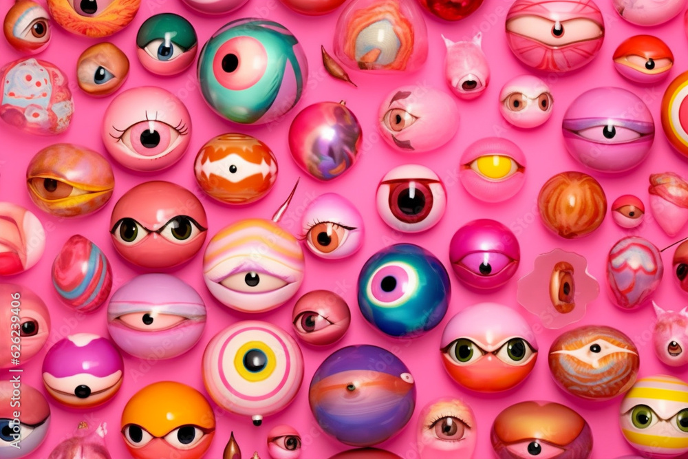 illustration seamless eye background pattern pink jesus blue abstract design christ doodle. Generative AI. illustration seamless eye background pattern pink jesus blue abstract design christ doodle. Generative AI.
