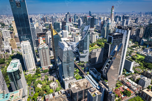 Aerial view of Ploenchit road in Bangkok Downtown, financial district and business center, Thailand photo