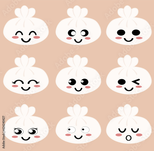 Cute doodle dumplings. A cartoon food vector illustration.
