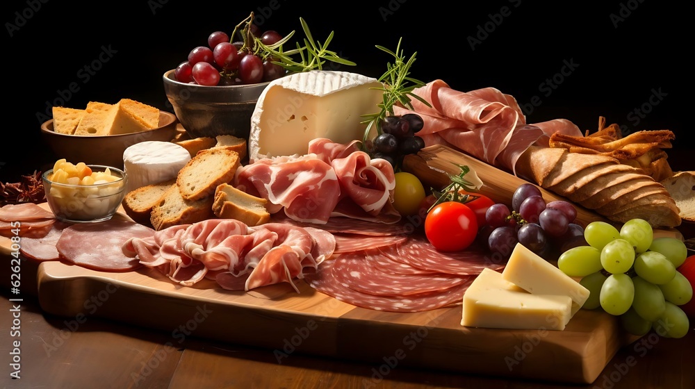 a wooden board with food on it a wooden board with food on it