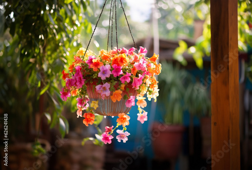 Colorful flower plant in hanging pot