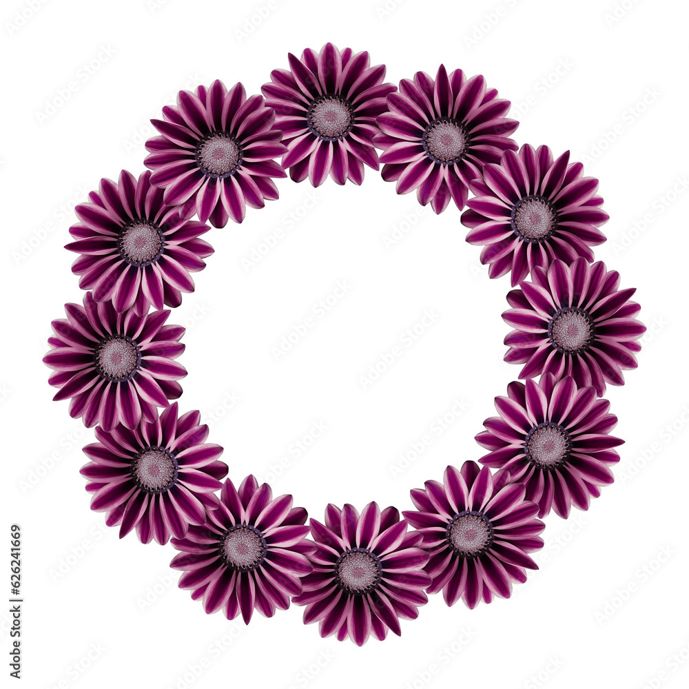 Flower arrangement of a round shape. Pink  and purple   flowers isolated on white background. Wedding design element. Festive flower arrangement. Border of flowers. Frame flowers. Copy space.