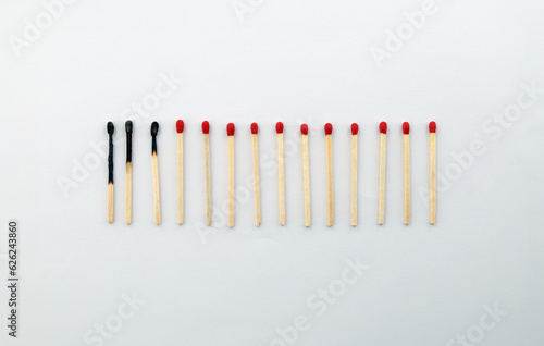 Burn out of matches isolated on white background