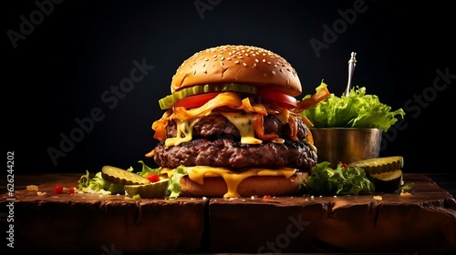 a burger with lettuce and tomato photo