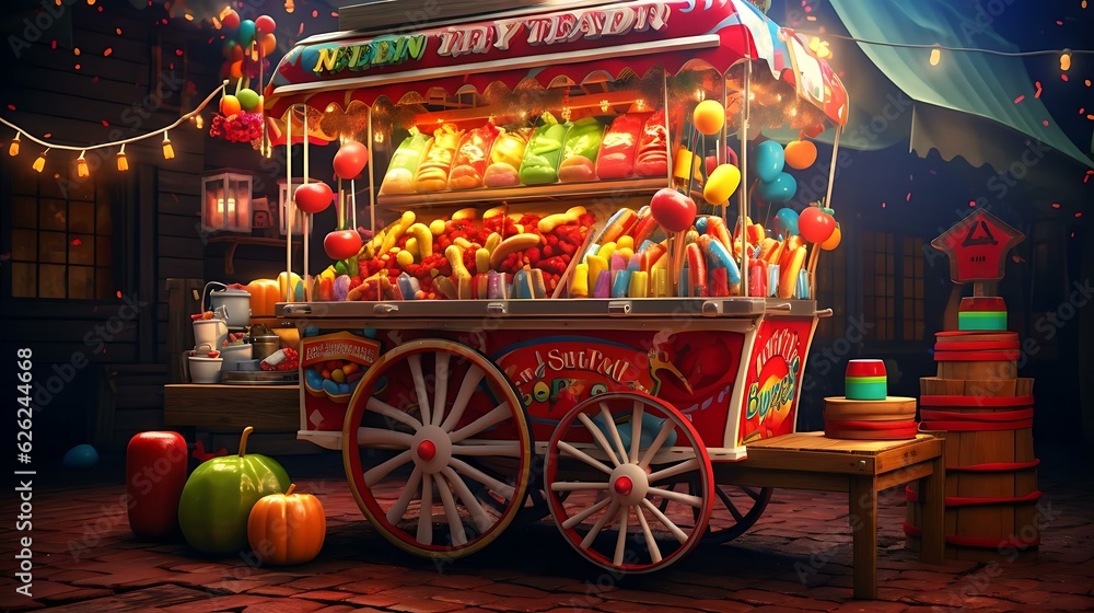 Naklejka premium a cart with a large amount of fruit on it