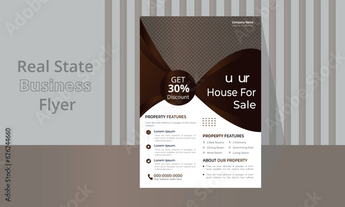 Professional real estate flyer template design for housing or property business agency. Home sale advertisement poster fully editable