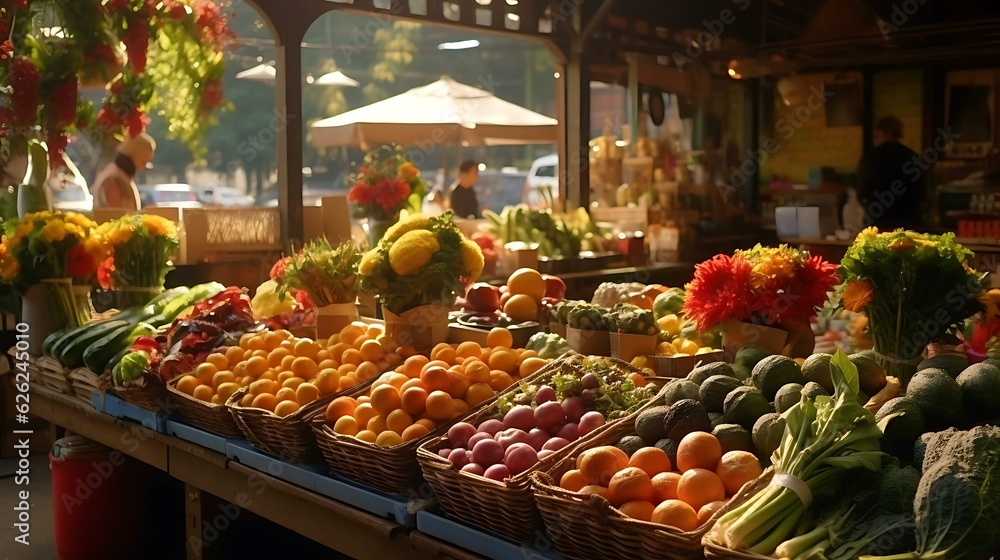 a market with fruits and vegetables