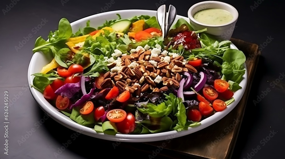a salad with a side of dip a salad with a side of dip