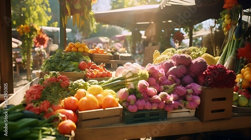 a fruit stand with fruits and vegetables
