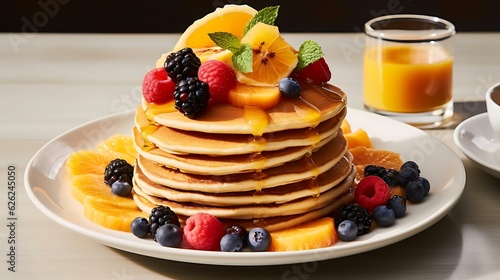 a stack of pancakes with fruit on top photo