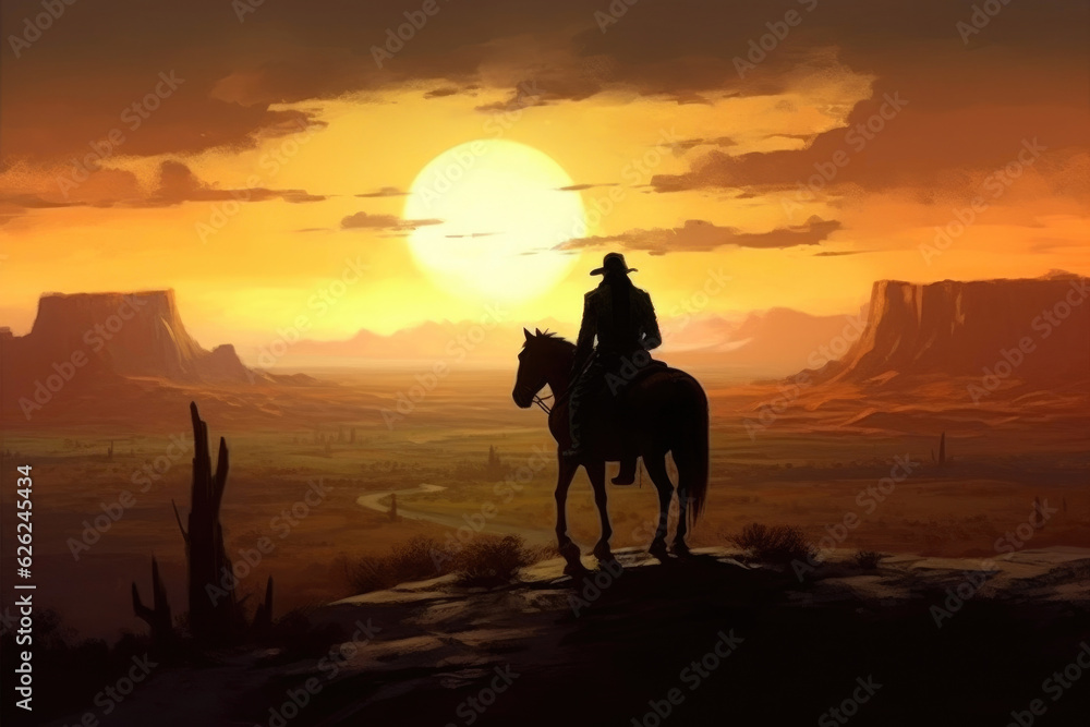 Desert Cowboy on Horseback