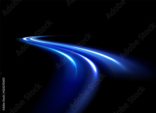 Blue shiny sparks of spiral wave. Curved bright speed line swirls. Shiny wavy path. Rotating dynamic neon circle. Magic golden swirl with highlights. Glowing swirl bokeh effect. vector