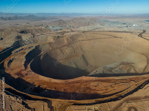 Aerial view of Cerro Dominador, a huge area in the Atacama desert where minerals are extracted from the dry ground; Antofagasta, Chile, South America