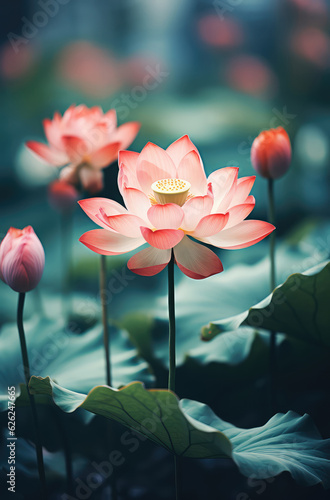 Lotus flower blooming in the pond. Beautiful lotus flower. created with generative AI technology.