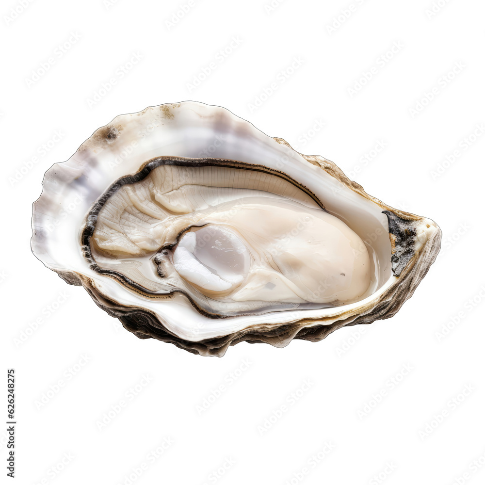 An open oyster shell on a white background An open oyster shell on a white background