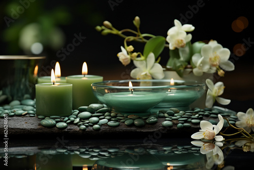 wellness and spa background with orchids  stones and candles. Generative AI