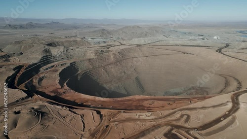 Drone footage of Cerro Dominador, a huge area in the Atacama desert where minerals are extracted from the dry ground; Antofagasta, Chile, South America - natural look photo