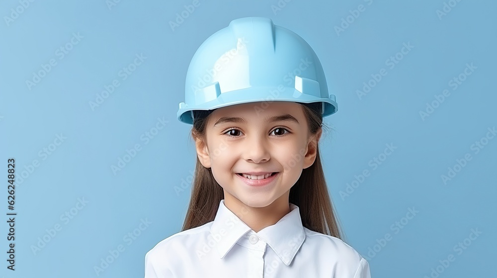 Smiling Cute Girl construction worker look on free background - labor day cute model Generative Ai Smiling Cute Girl construction worker look on free background - labor day cute model Generative Ai